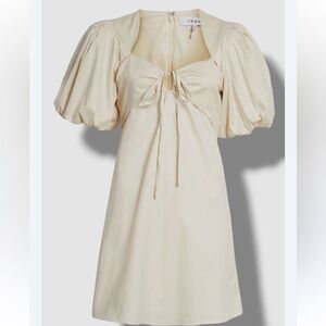 Frame Women's Beige Tie Neck Puff Sleeve Poplin Mini Dress